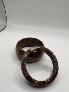 2 Brown Natural Stone Agate Bangles Bracelets
